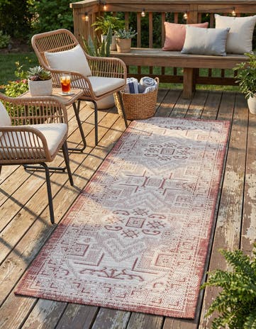 Rust Red Easy-Clean Aztec Indoor / Outdoor Runner Rug