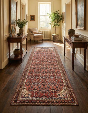 3' 10 x 9' 10 Hand Knotted Hossainabad Persian Wool Runner Rug