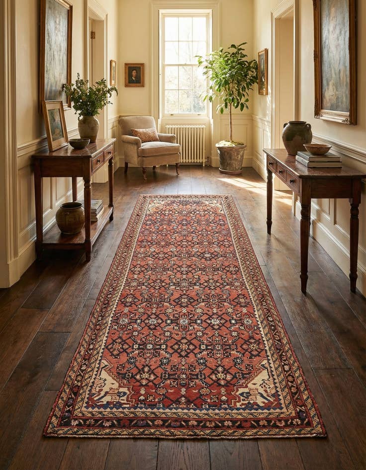 Detail image of  3' 10 x 9' 10  Hand Knotted Hossainabad Persian Wool Runner Rug