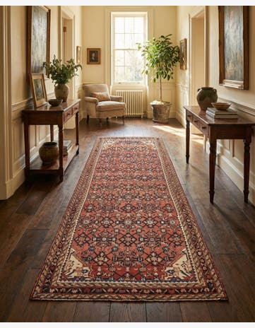 3' 10 x 9' 10 Hand Knotted Hossainabad Persian Wool Runner Rug