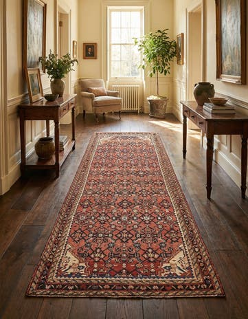 3' 10 x 9' 10 Hand Knotted Hossainabad Persian Wool Runner Rug