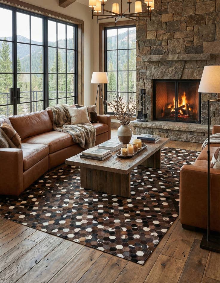 Detail image of 5' 2 x 8' 1 Cowhide Leather Rug