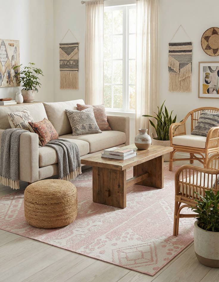 Detail image of 5' 3 x 8'  Washable Bohemian Indoor / Outdoor Rug