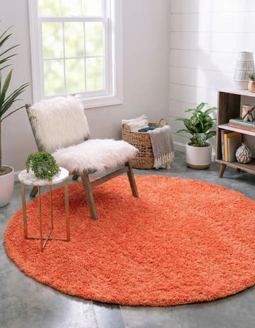 5' 3 x 5' 3 Solid Shag Round Rug