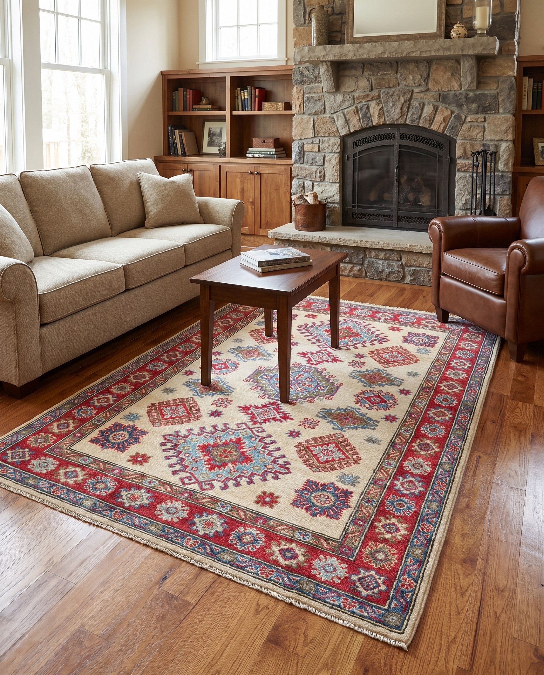 4' 3 x 6' 1 Hand Knotted Kazak Rug