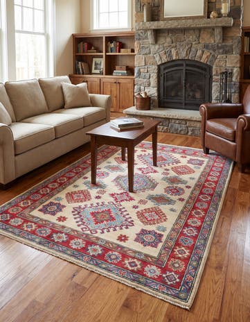 4' 3 x 6' 1 Hand Knotted Kazak Rug