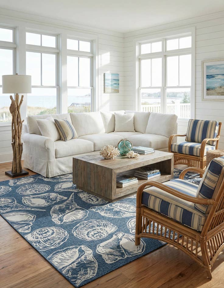 Detail image of  13' x 13'  Washable Coastal Indoor / Outdoor Square Rug