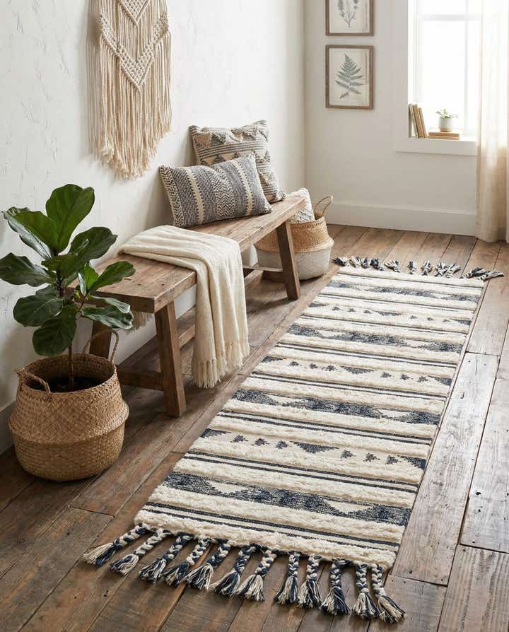 65cm x 250cm Handgewebt Arizona Wolle Läufer Teppich