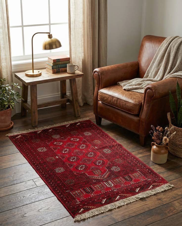 Detail image of 2' 5 x 4' Hand Knotted Afghan Akhche Wool Rug