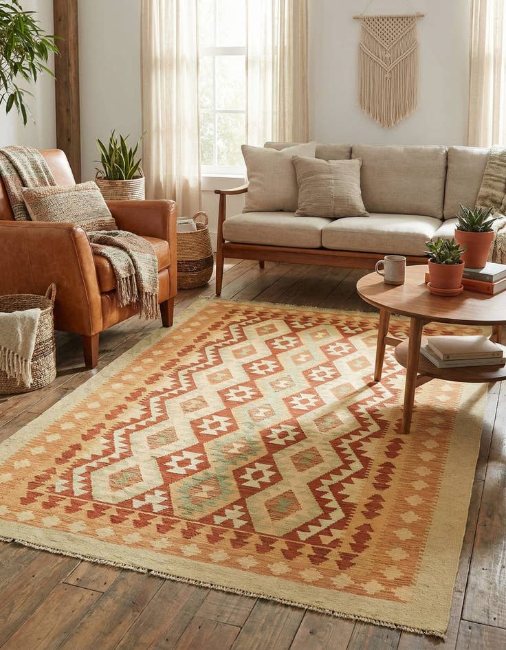 Detail image of 4' 9 x 6' 6  Hand Woven Kilim Waziri Wool Rug