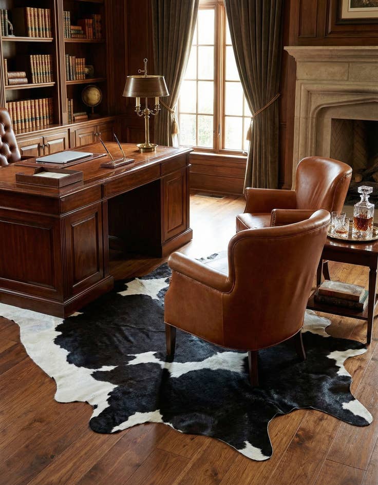 Detail image of 5' 6 x 6' 6 Cowhide Leather Rug