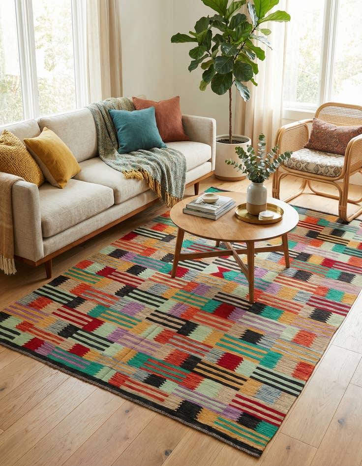 Detail image of  6' 7 x 9' 7  Hand Woven Kilim Modern Wool Rug