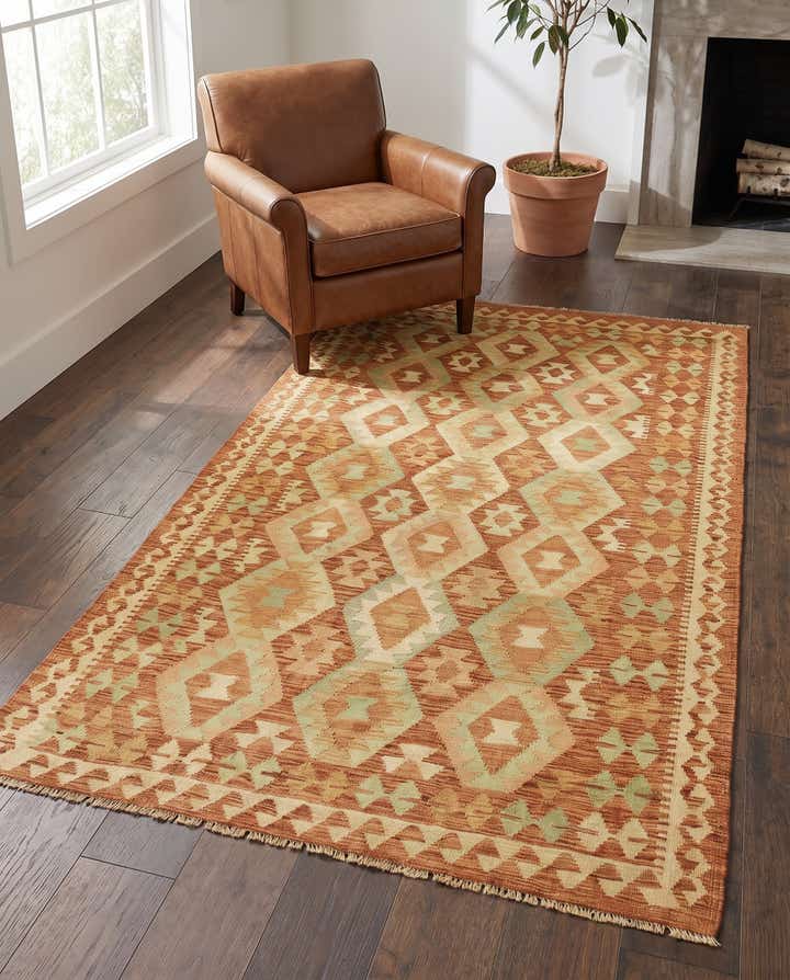 3' 9 x 6' 6 Hand Woven Kilim Waziri Wool Rug