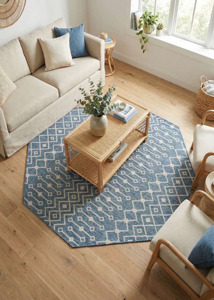 7' 10 x 7' 10 Easy-Clean Trellis Indoor / Outdoor Octagon Rug