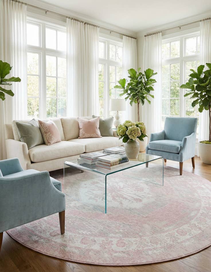 Detail image of 13' x 13' Easy-Clean Traditional Indoor / Outdoor Round Rug