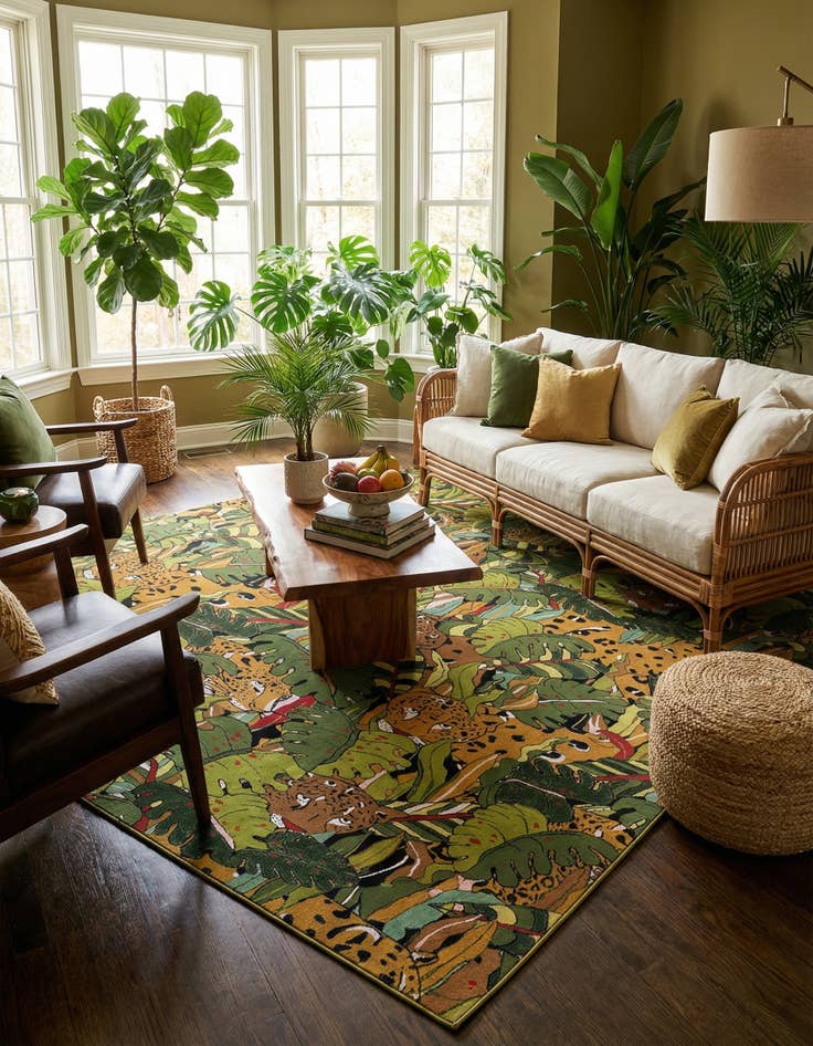 Detail image of 10' x 14'  Washable Botanical Indoor / Outdoor Rug