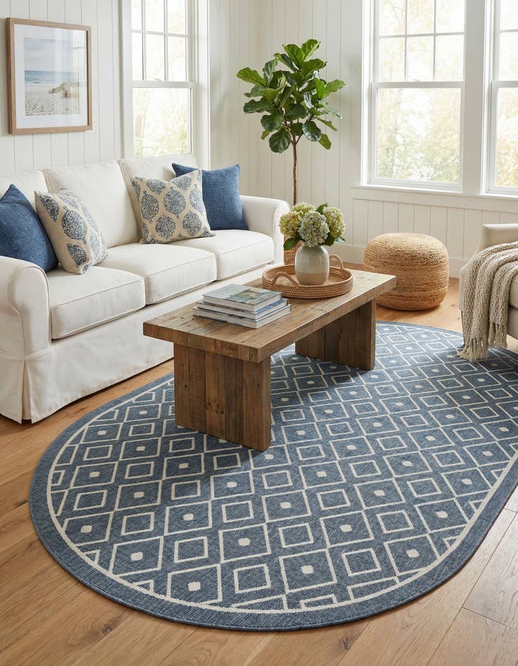 Detail image of 5' 3 x 8' Easy-Clean Trellis Indoor / Outdoor Oval Rug