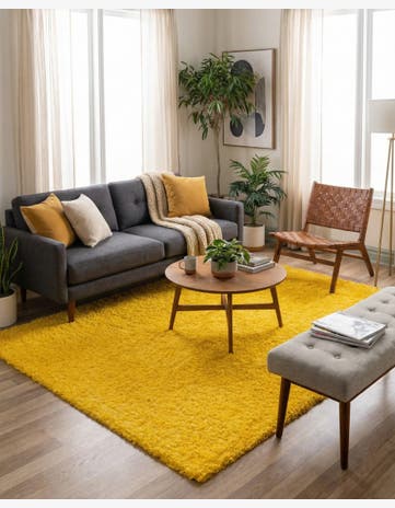 Tuscan Sun Yellow Solid Shag Rug
