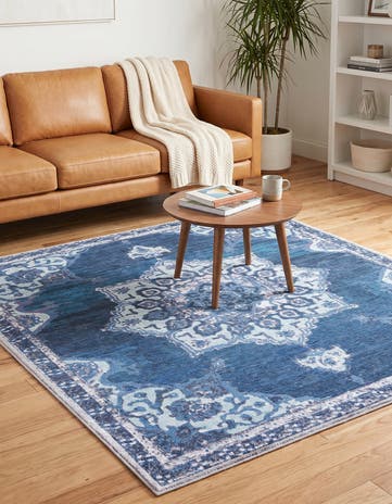 Navy Blue Washable Francesca Square Rug