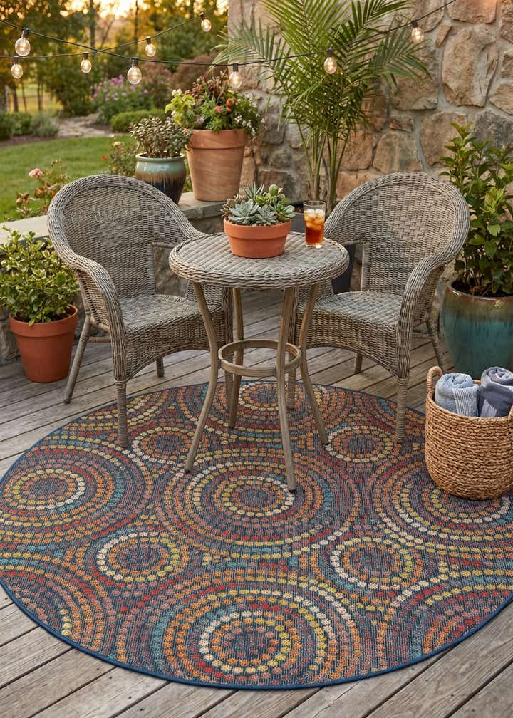 6' 1 x 6' 1 Easy-Clean Baja Indoor / Outdoor Round Rug