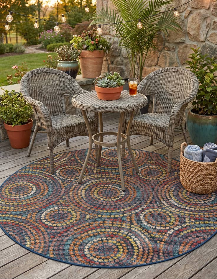 Detail image of 6' 1 x 6' 1  Washable Baja Indoor / Outdoor Round Rug