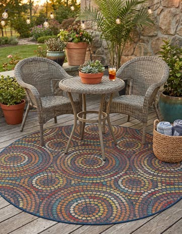 6' 1 x 6' 1 Easy-Clean Baja Indoor / Outdoor Round Rug