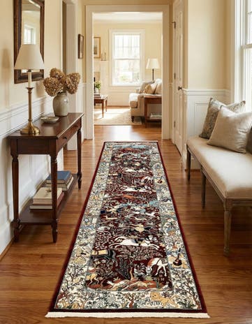 Burgundy Nain Design Runner Rug