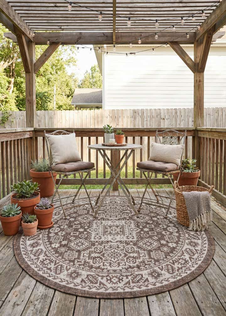 4' x 4' Easy-Clean Aztec Indoor / Outdoor Round Rug