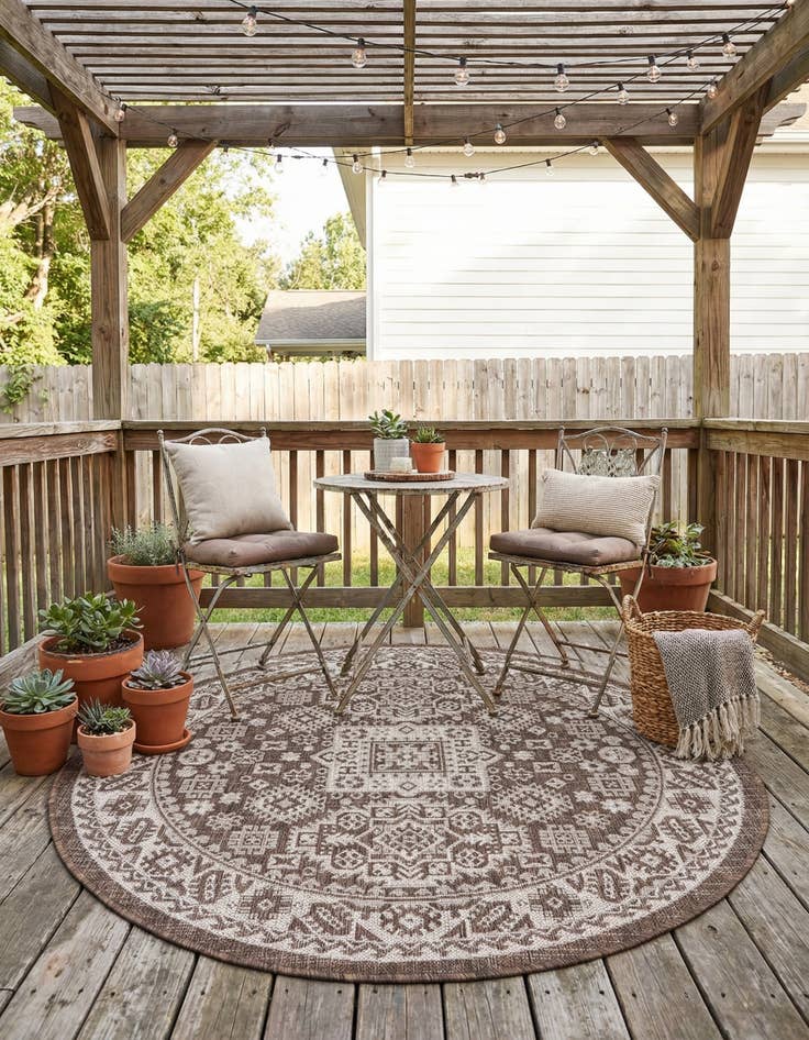 Detail image of 4' x 4'  Washable Aztec Indoor / Outdoor Round Rug