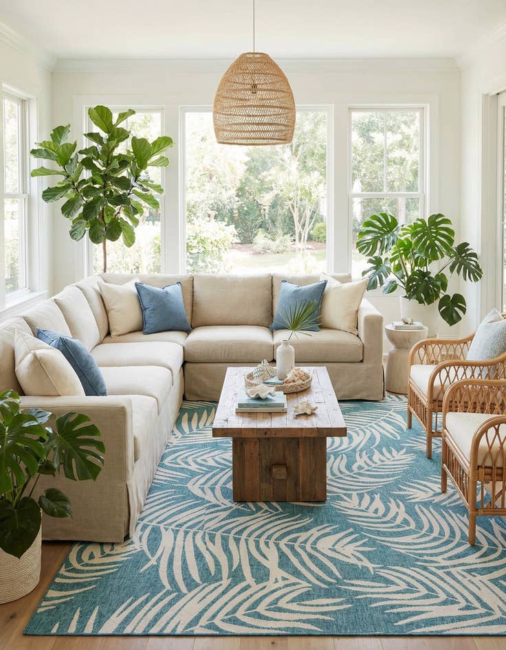 Detail image of  10' x 14'  Washable Botanical Indoor / Outdoor Rug