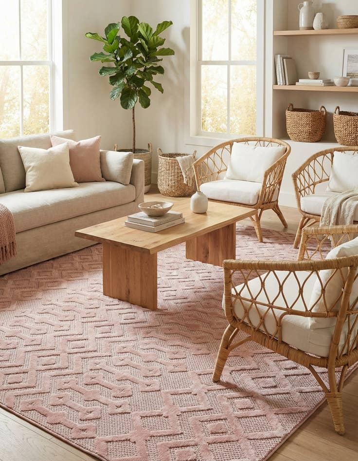 Detail image of 7' 10 x 7' 10  Washable Trellis Textured Indoor / Outdoor Square Rug