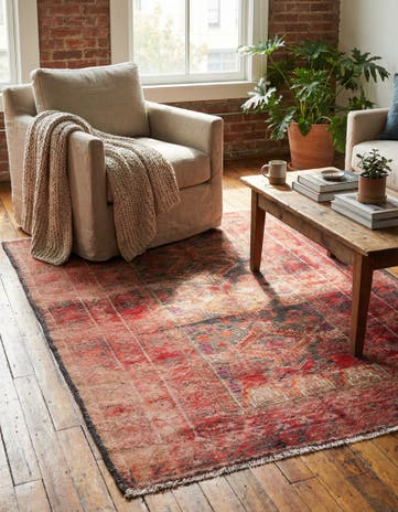 3' 7 x 4' 3 Hand Knotted Ultra Vintage Persian Wool Square Rug