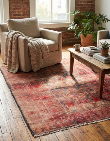 3' 7 x 4' 3 Hand Knotted Ultra Vintage Persian Wool Square Rug