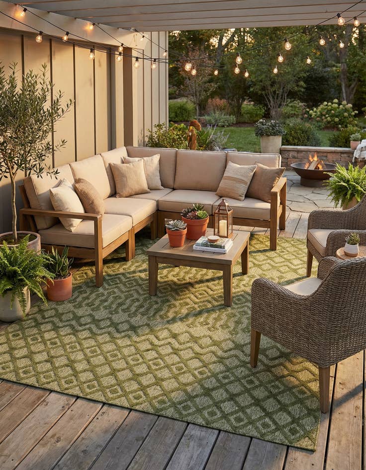 Detail image of 9' x 12'  Washable Trellis Textured Indoor / Outdoor Rug