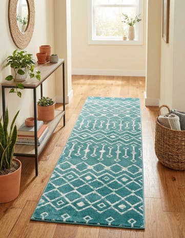 Turquoise Kasbah Trellis Runner Rug