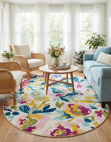 White Bloom Oval Rug