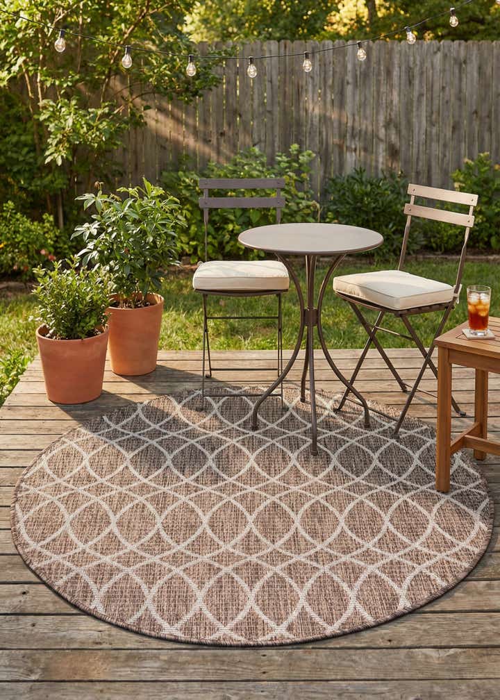4' x 4' Easy-Clean Trellis Indoor / Outdoor Round Rug