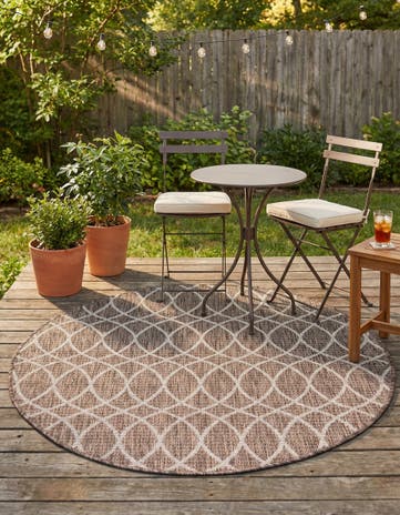 Brown Easy-Clean Lattice Indoor / Outdoor Round Rug