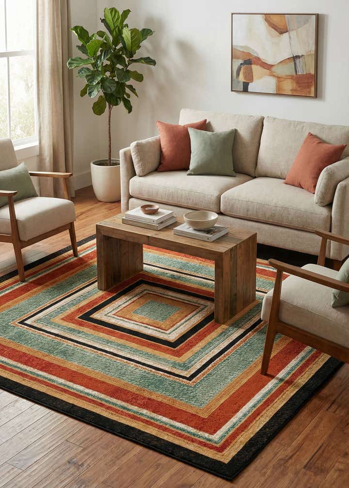 7' 10 x 7' 10 Easy-Clean Modern Indoor / Outdoor Square Rug
