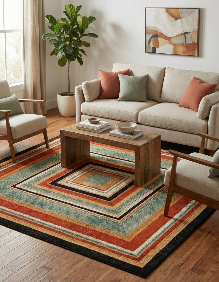 Detail image of  7' 10 x 7' 10  Washable Modern Indoor / Outdoor Square Rug