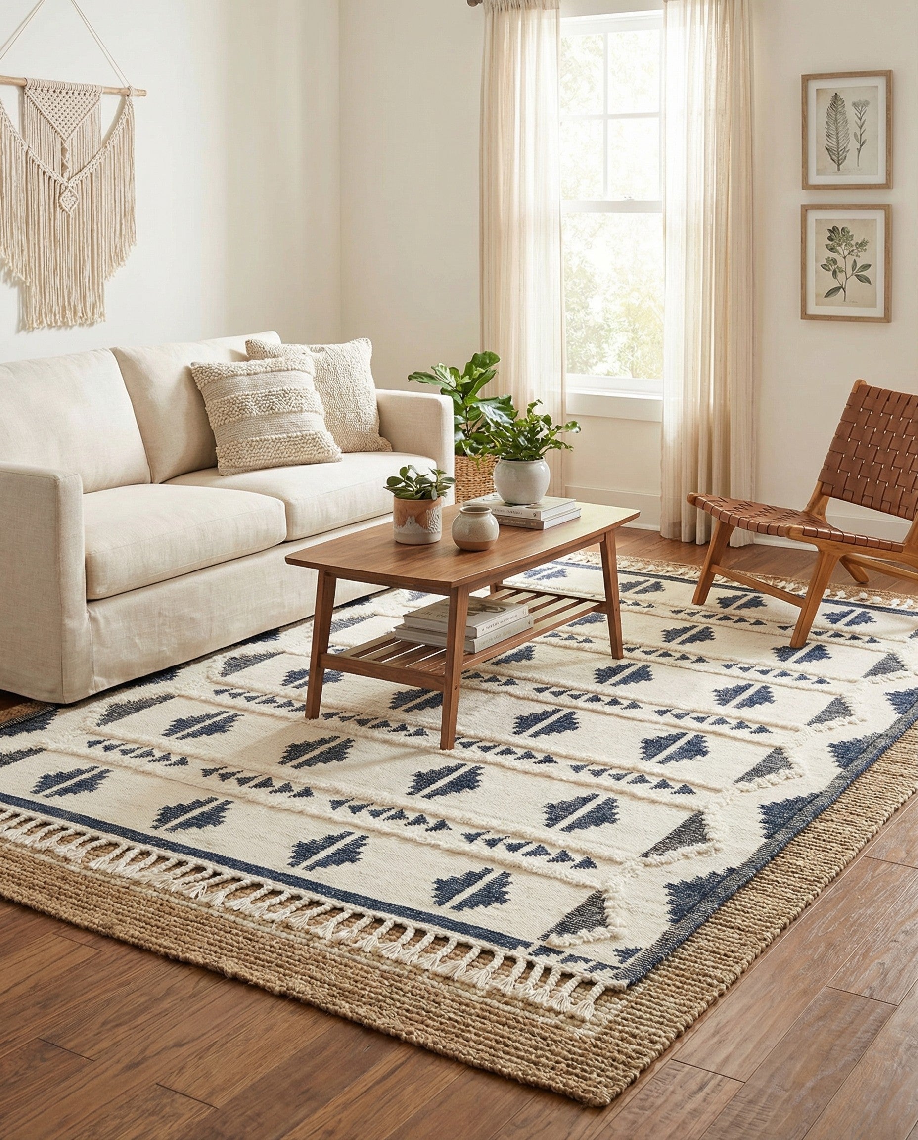 Navy Blue and White 8' x 10' Hand Woven Arizona Wool Rug | Rugs.com