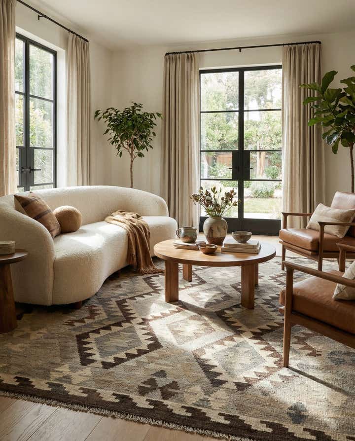 5' 1 x 6' 8 Hand Woven Kilim Maymana Wool Rug