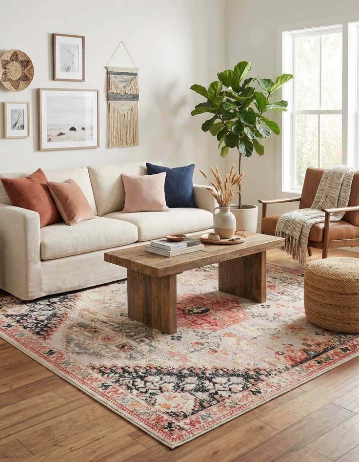 Detail image of 7' 10 x 7' 10  Washable Traditional Indoor / Outdoor Square Rug