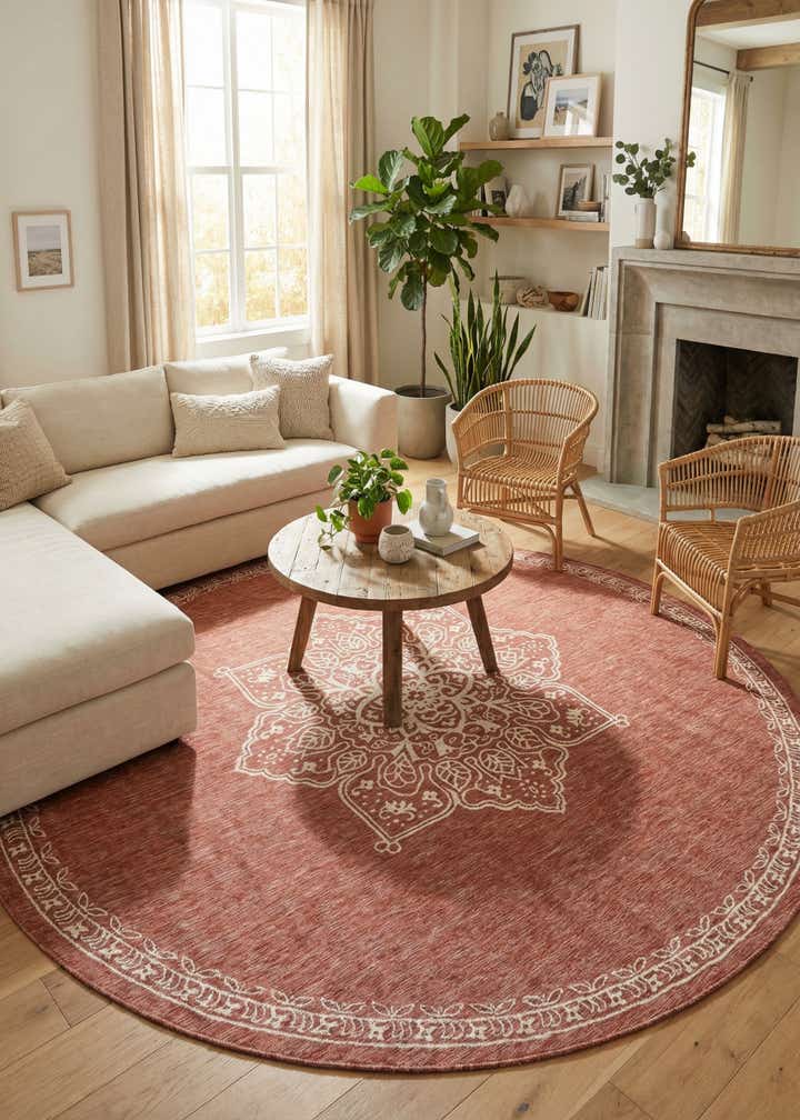 12' x 12' Easy-Clean Traditional Indoor / Outdoor Round Rug