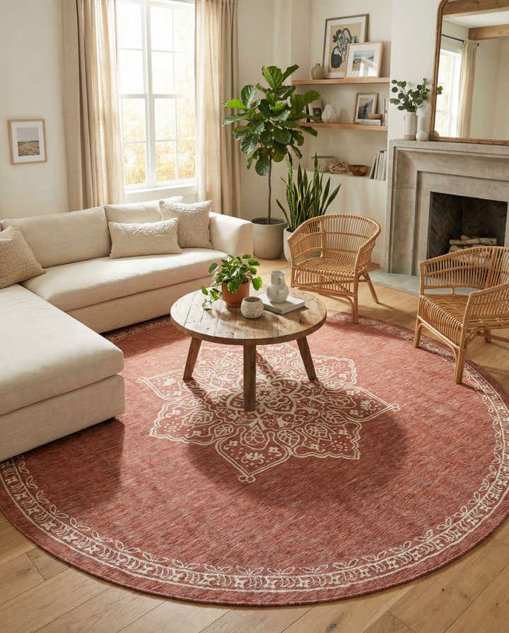 12' x 12' Easy-Clean Traditional Indoor / Outdoor Round Rug
