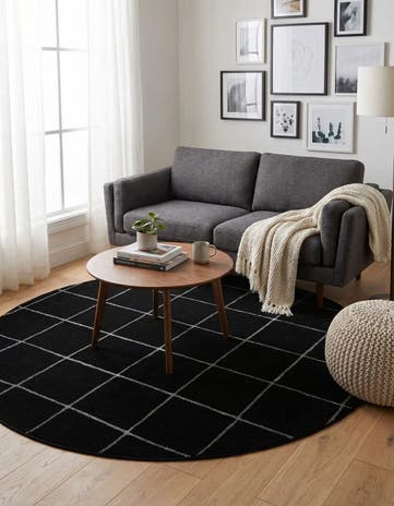 Black and Silver Vogue Geo Round Rug
