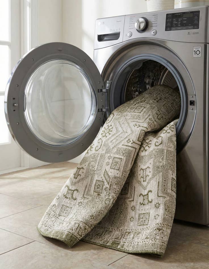 Detail image of 5' 3 x 8'  Washable Aztec Indoor / Outdoor Oval Rug