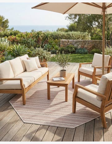 Red Easy-Clean Ribbon Indoor / Outdoor Octagon Rug