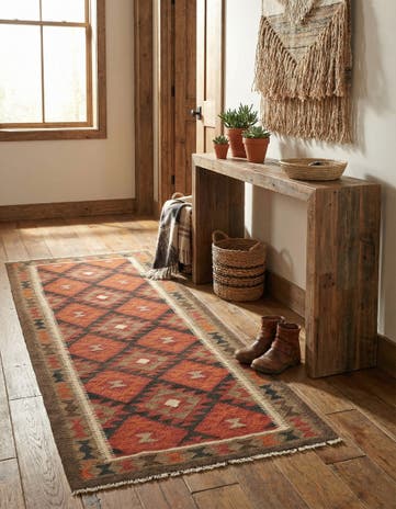 3' 3 x 6' 5 Hand Woven Kilim Maymana Wool Runner Rug