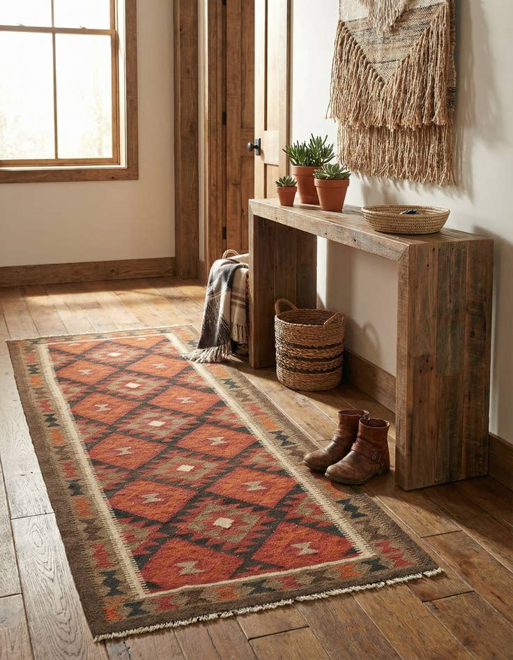 Detail image of 3' 3 x 6' 5  Hand Woven Kilim Maymana Wool Runner Rug